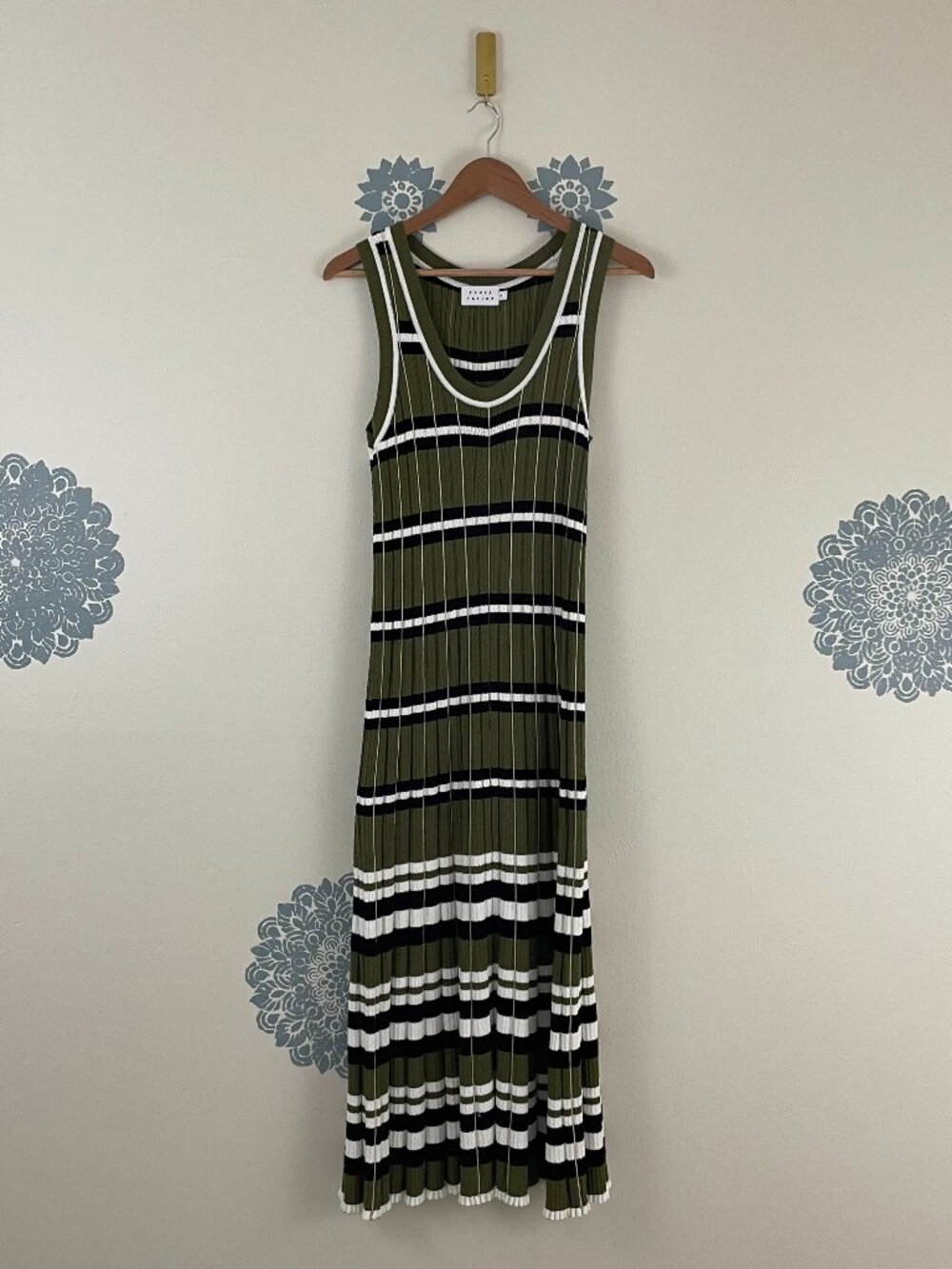 Tanya Taylor Heidi Knit Midi Dress in Green Stripe Size Medium